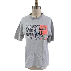 VTG 90s political Clinton t shirt USA 1993 Socks The Cat Single Stitch Unisex M